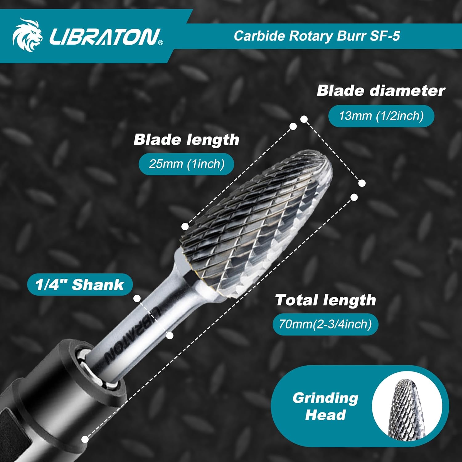 Libraton SF-5 Carbide Burr, 1/4" Shank Double Cut Tungsten Rotary Bit