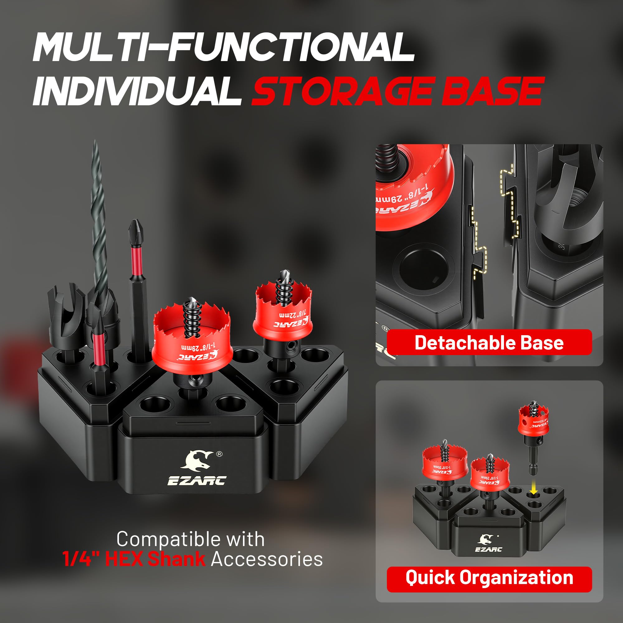 Thin Wall Hole Saw Kit, 7/8", 1-1/8", 1-3/8", Hex Key, Storage Base