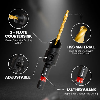 12PCS Two-Flute Titanium-coated Countersink Drill Bit Set with Storage Box - EZARC Tools