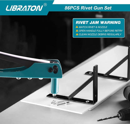 LIBRATON 10-Inch Hand Riveter Kit with 80 Aluminum Rivets and Drill Bits - 6