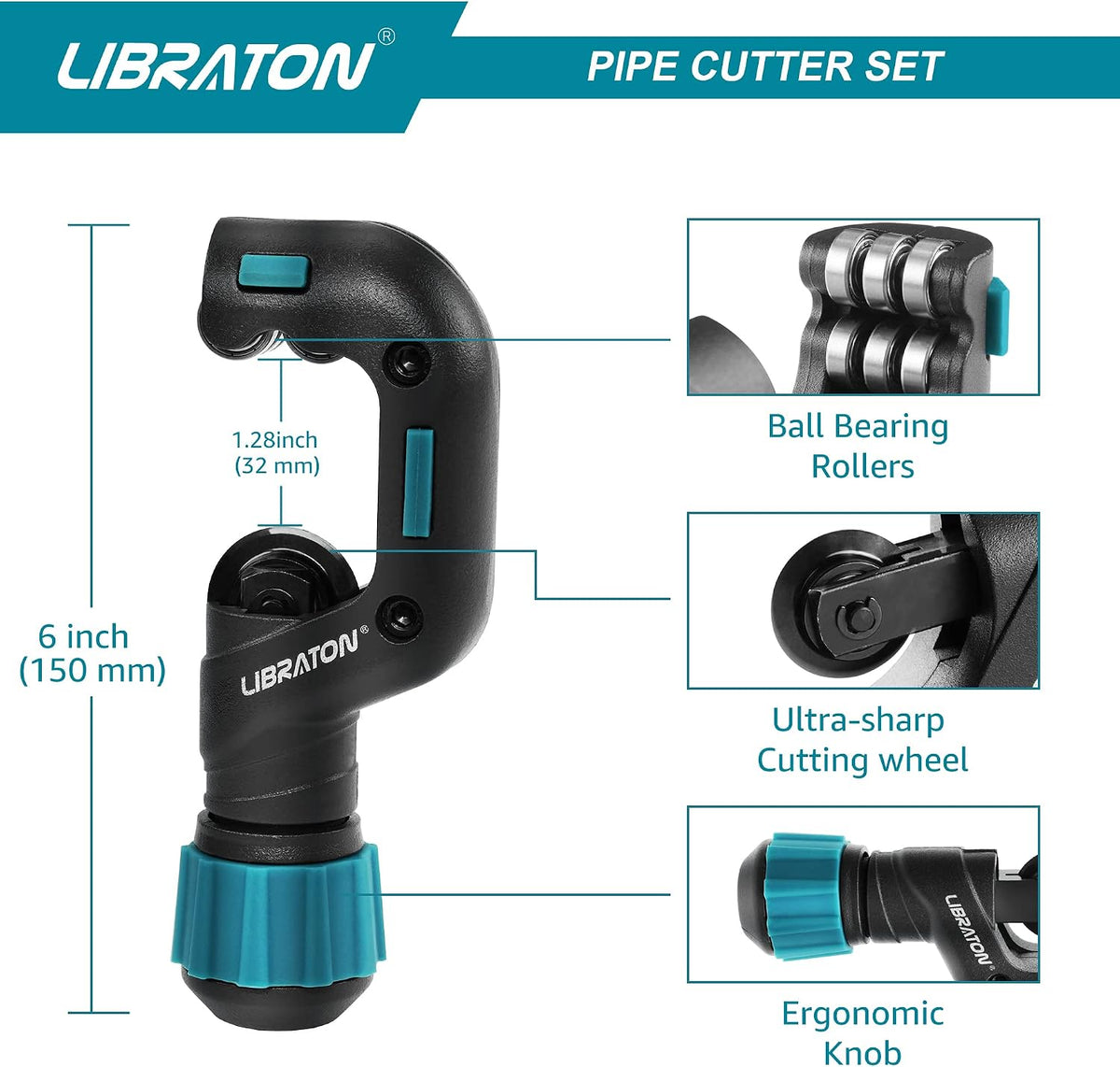 LIBRATON Copper Tube Cutter, 5/32-1-1/4 Inch, with Deburring Tool - 2