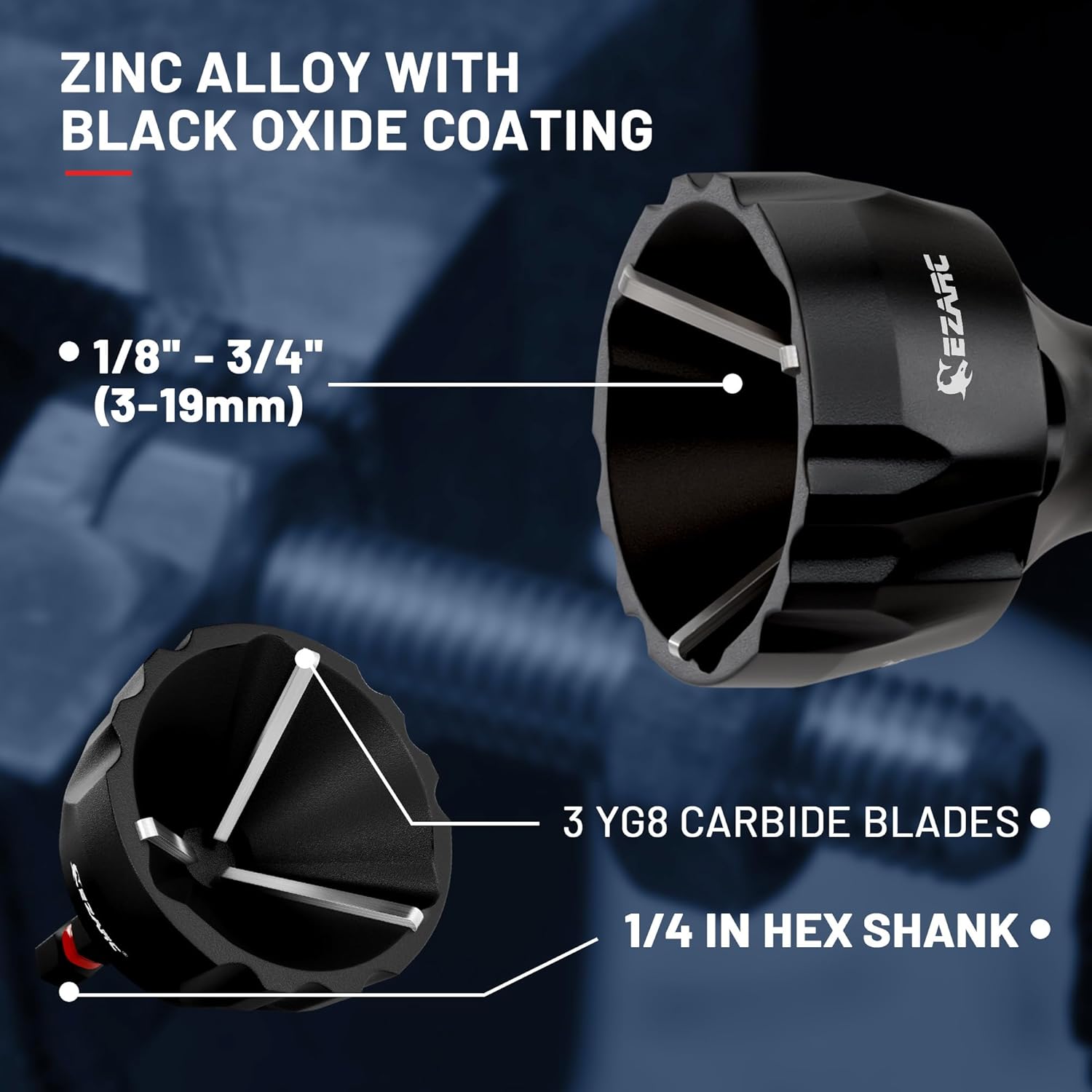 Deburring External Chamfer Tool & Countersink Drill Bit Set 3 Pcs, Remove Burr Tools for Fit 1/8"- 1-3/8"(3mm-35mm) - EZARC Tools