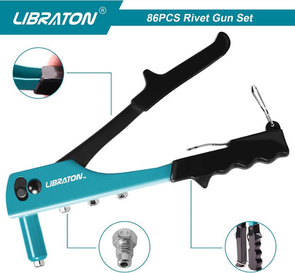 LIBRATON 10-Inch Hand Riveter Kit with 80 Aluminum Rivets and Drill Bits - 3