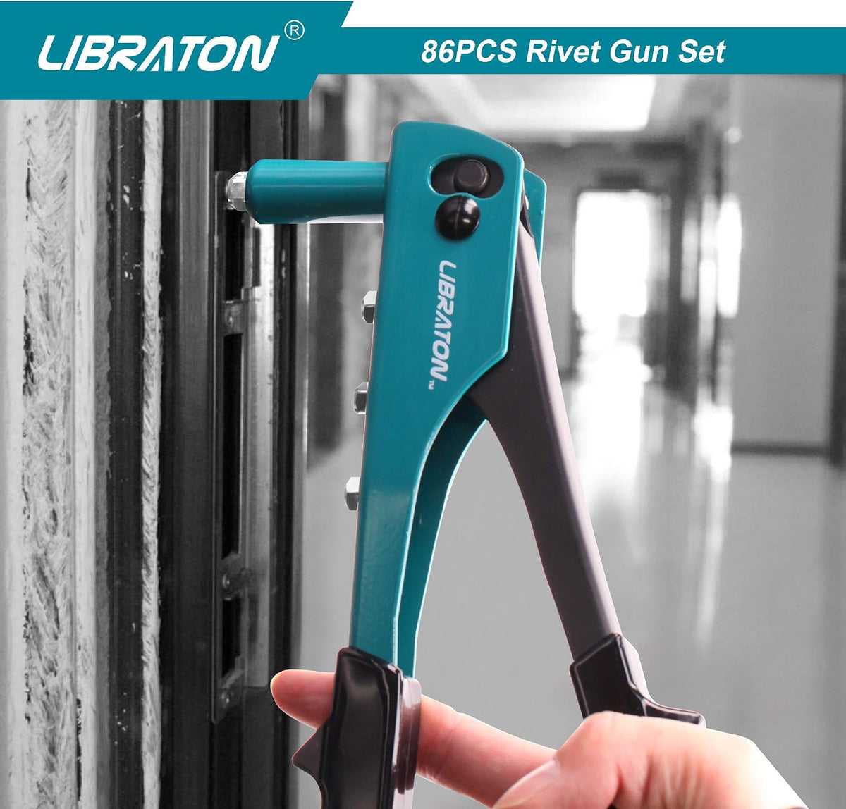 LIBRATON 10-Inch Hand Riveter Kit with 80 Aluminum Rivets and Drill Bits - 5