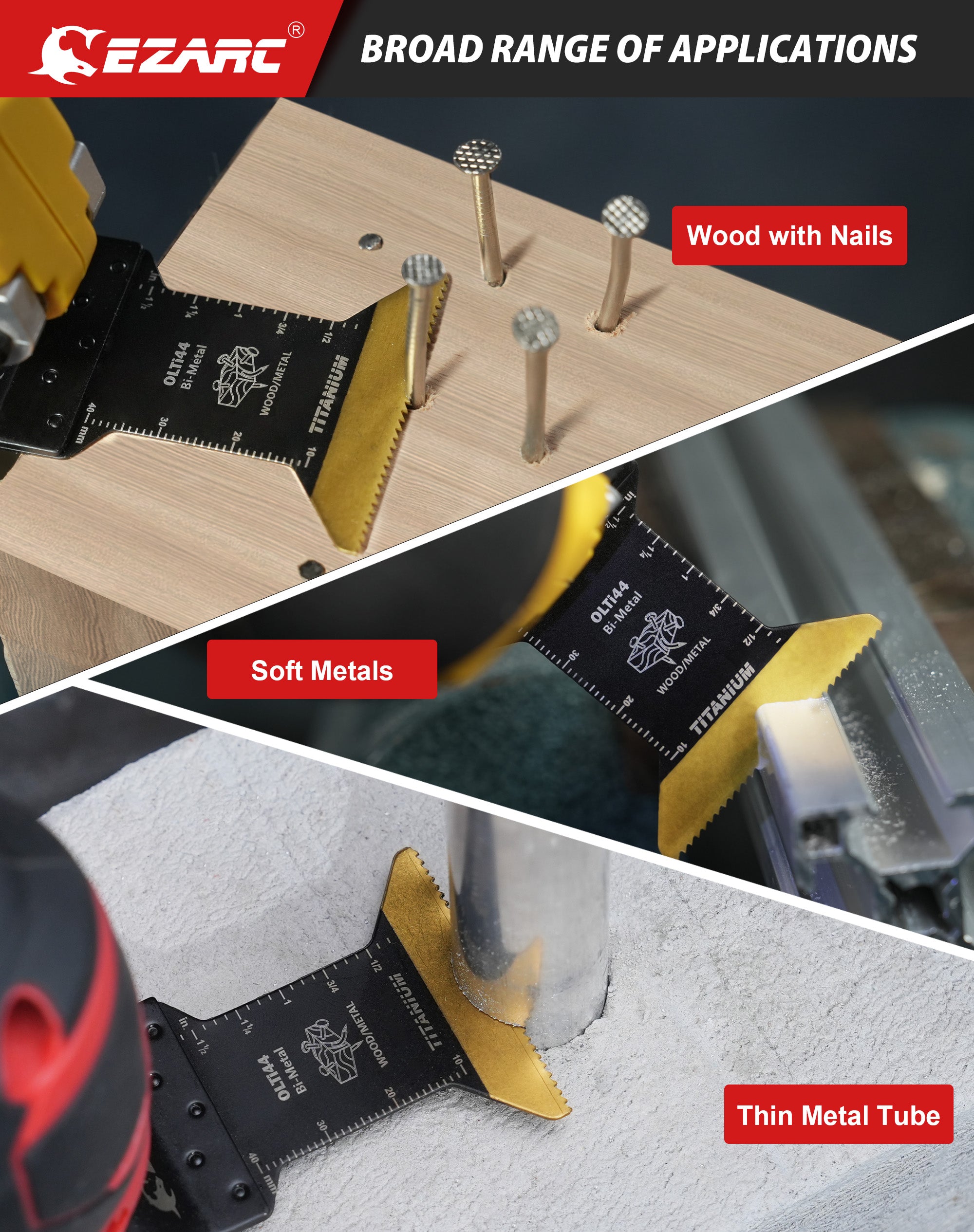 Titanium Oscillating Blade for Metal, Wood Nails, Screws Cutting, Plastic - EZARC Tools