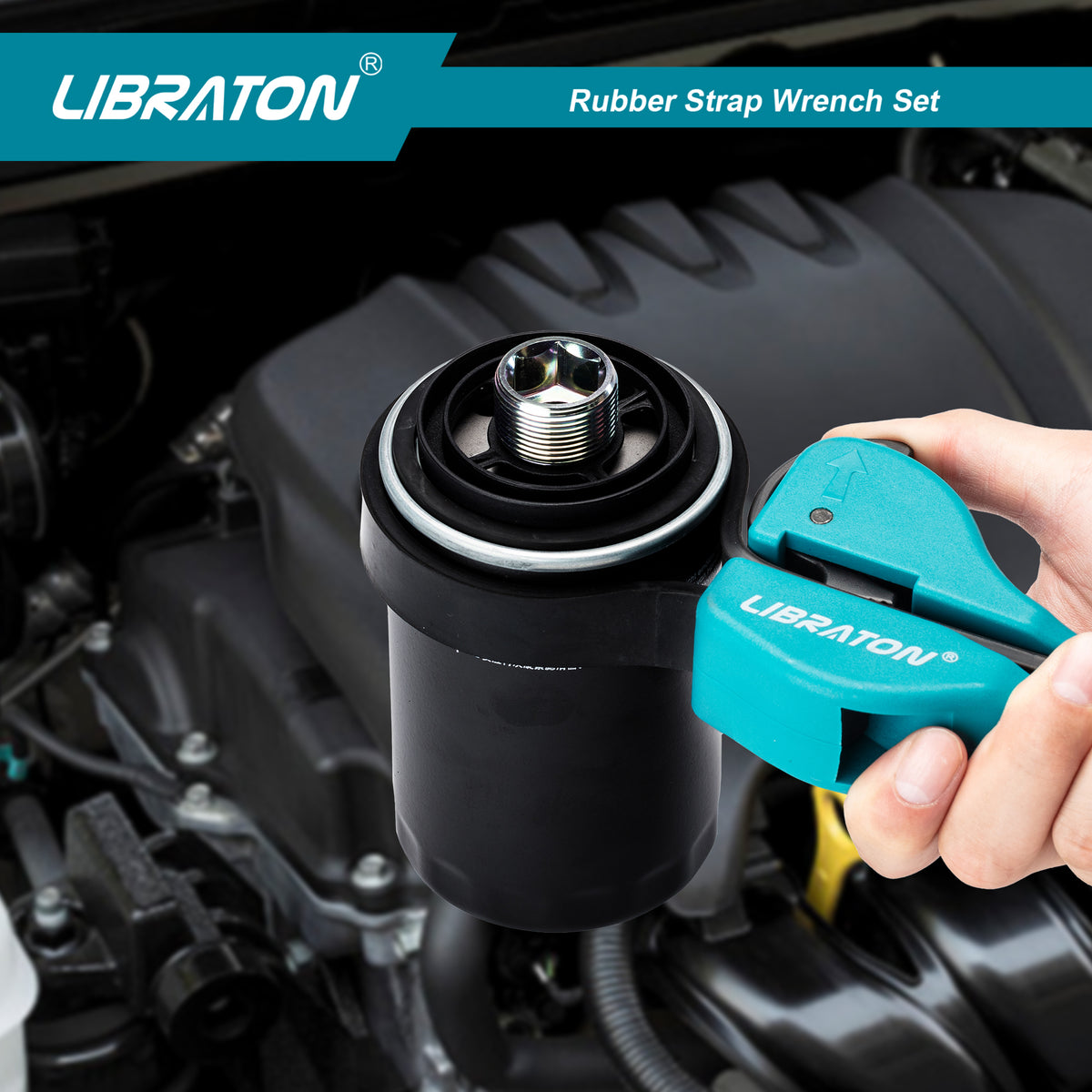 Libraton 2PCS Adjustable Strap Wrench Set, Rubber Wrench Tools for Oil Filter & Jar Opener