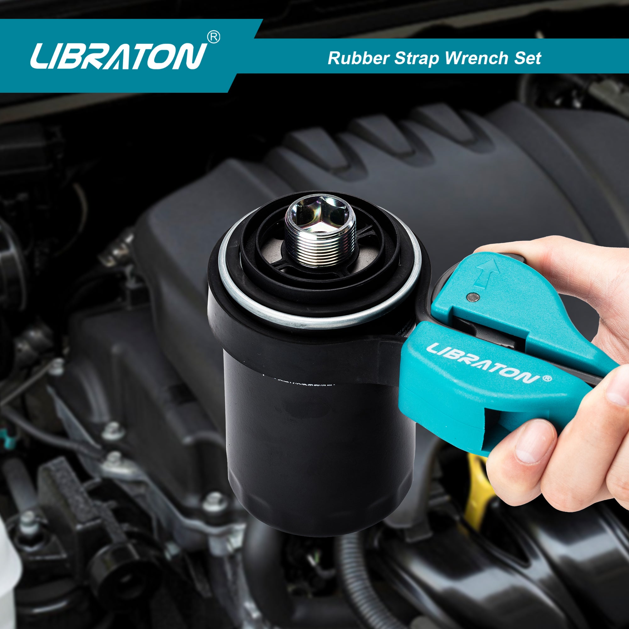 Libraton 2PCS Adjustable Strap Wrench Set, Rubber Wrench Tools for Oil Filter & Jar Opener