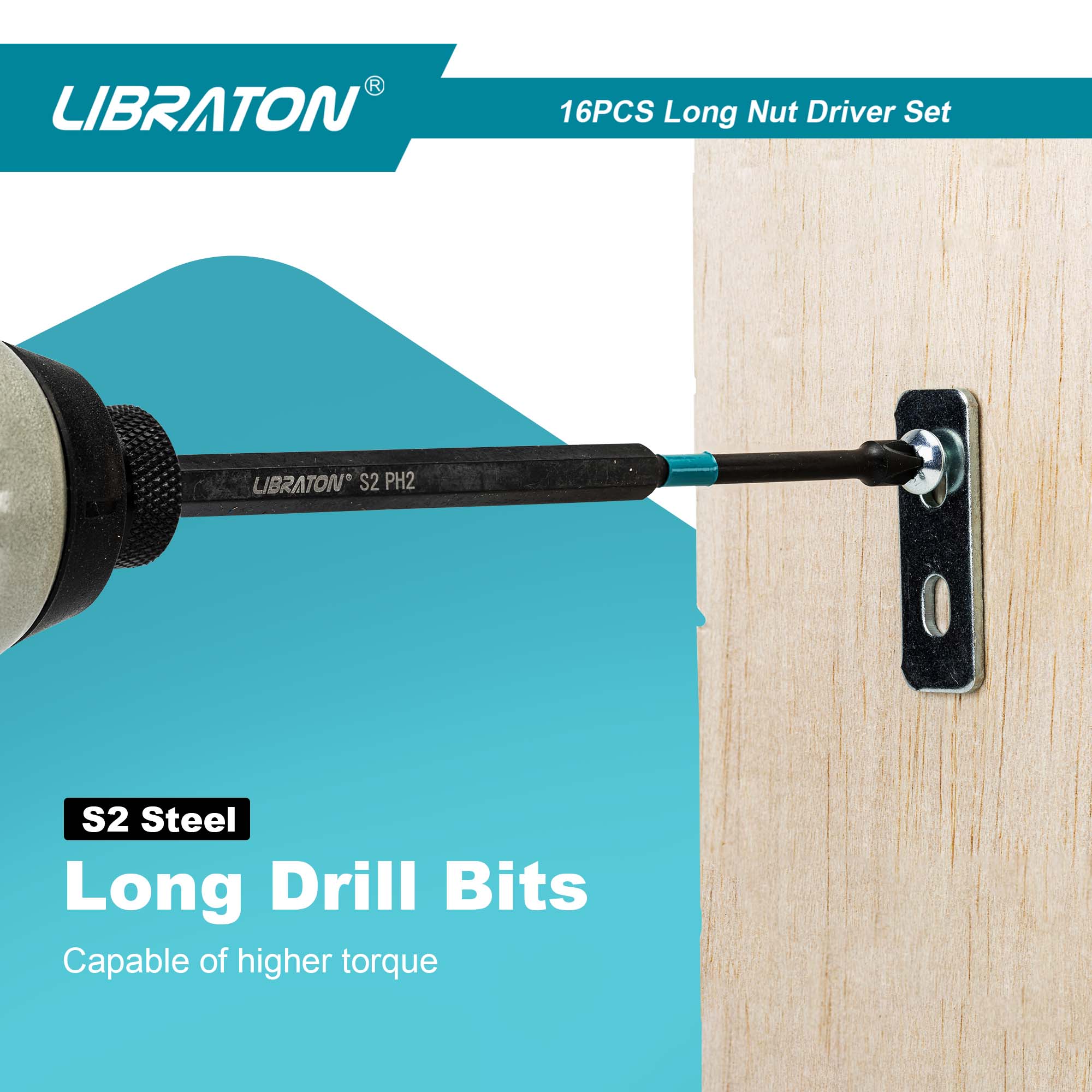 Libraton 16PCS Magnetic Nut Driver Set, 6" Long Metric & SAE Nut Drivers with PH Bits & Storage Bag