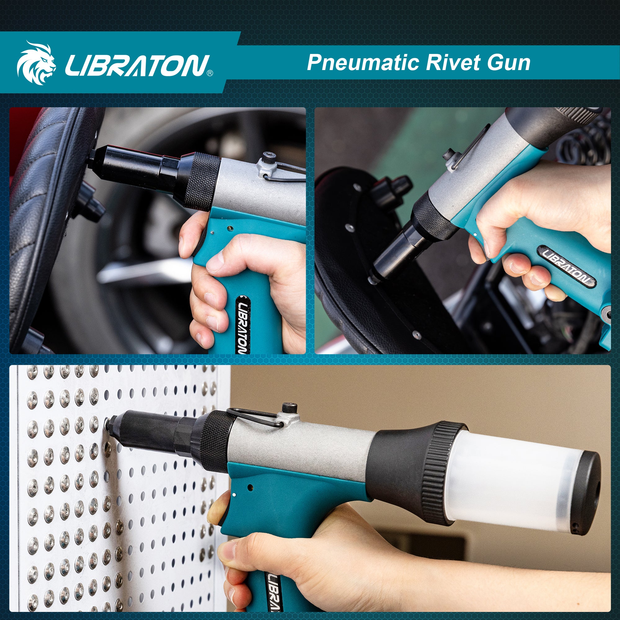 LIBRATON Pneumatic Rivet Gun Kit, Heavy Duty Air Riveter Tool