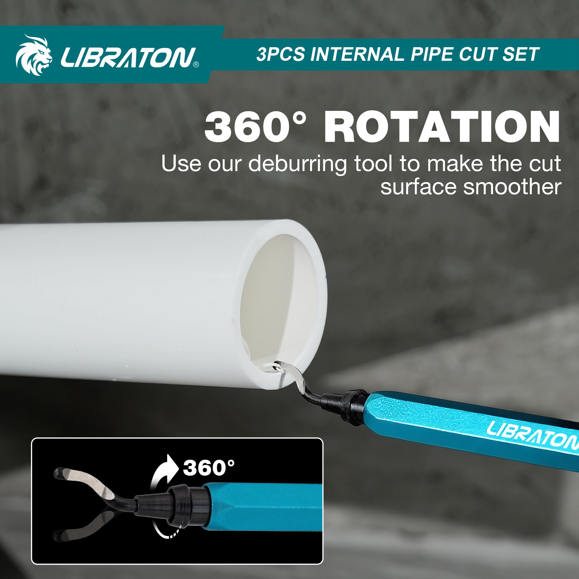 Libraton Inside Pipe Cutter for PVC, Internal Plumbing Tool Kit with Deburring Tool