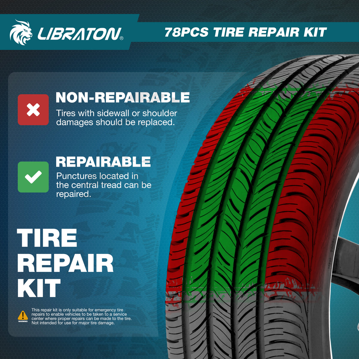 LIBRATON Tire Plug Kit, 78PCS Tire Repair Kit, Professional Tire Patch Kit
