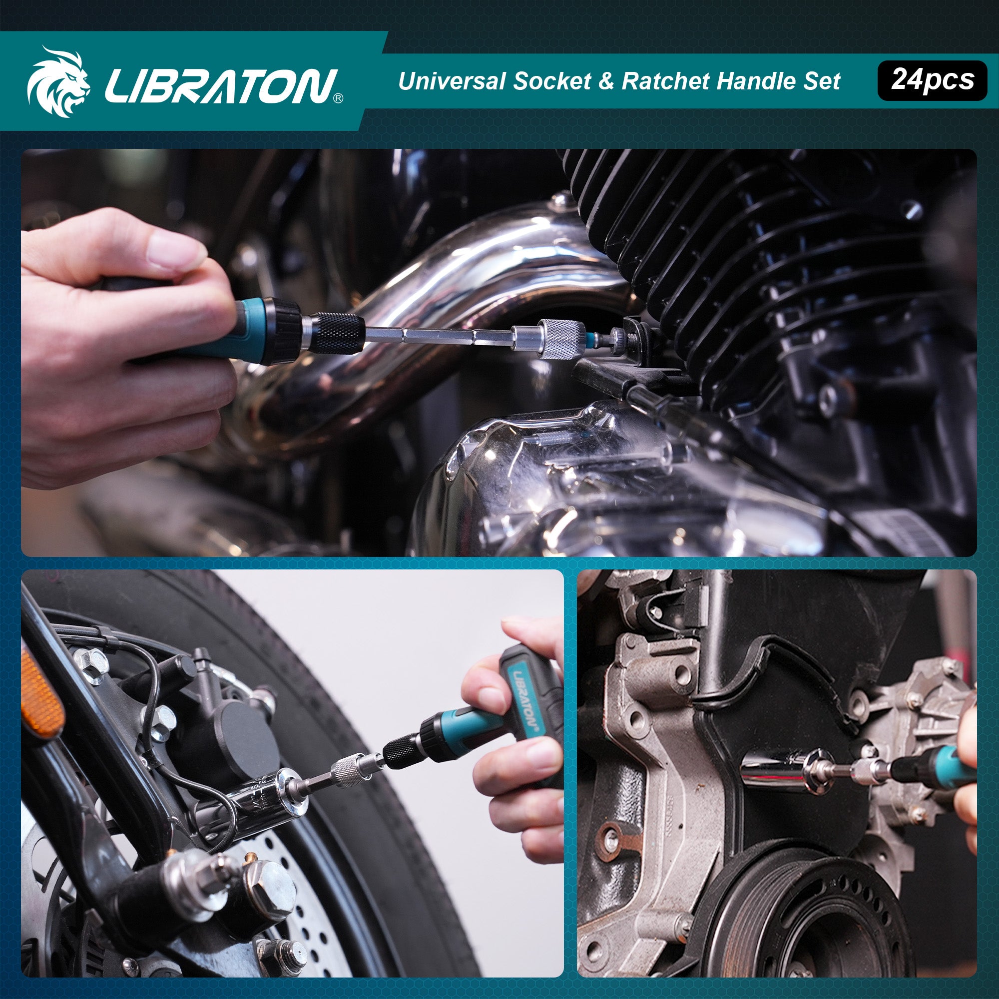 Libraton 24PCS Universal Socket & Ratchet T-Handle Master Set - Product Description