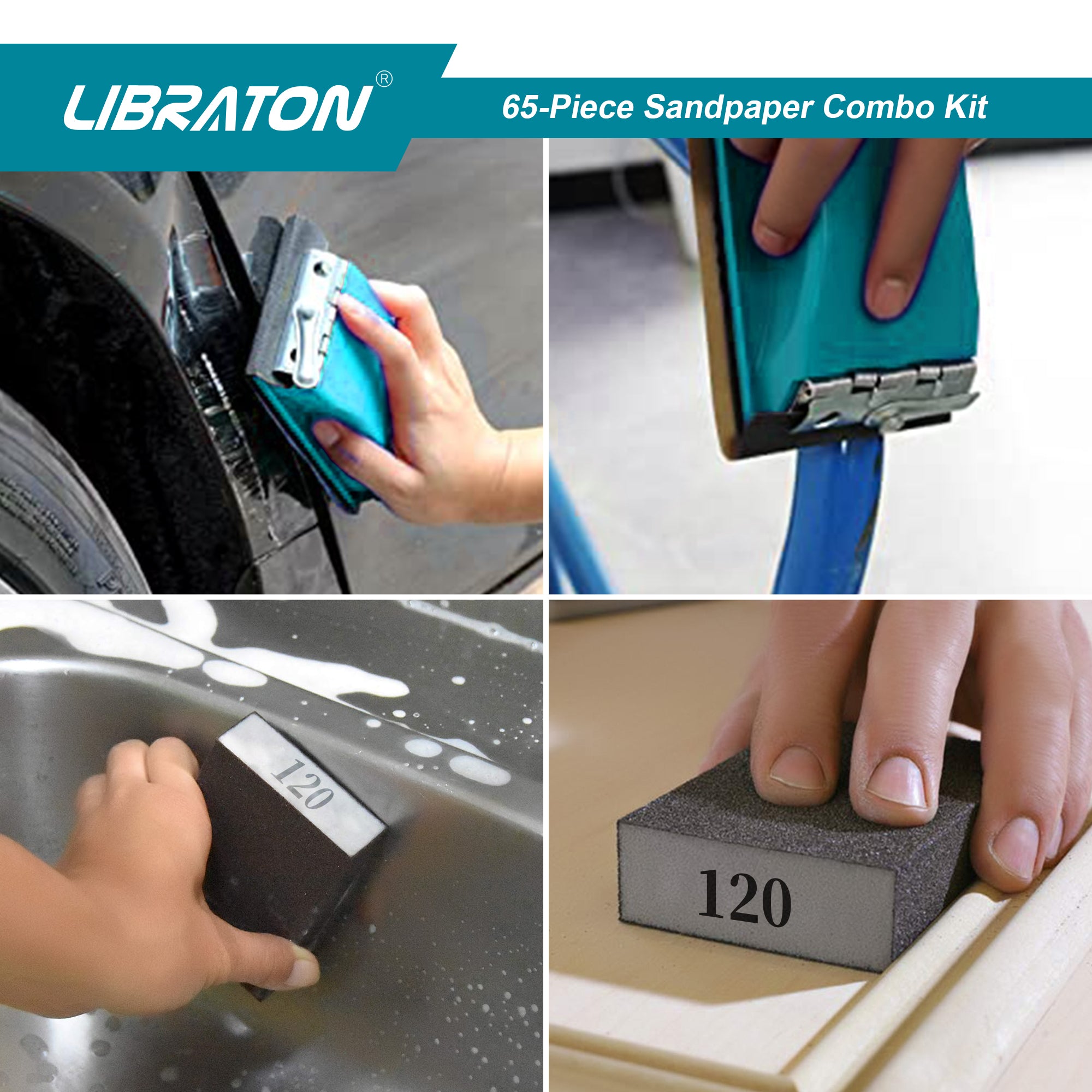 Juego Surtido de Lijas Libraton de 65 Piezas con Bloque de Lija y Esponjas