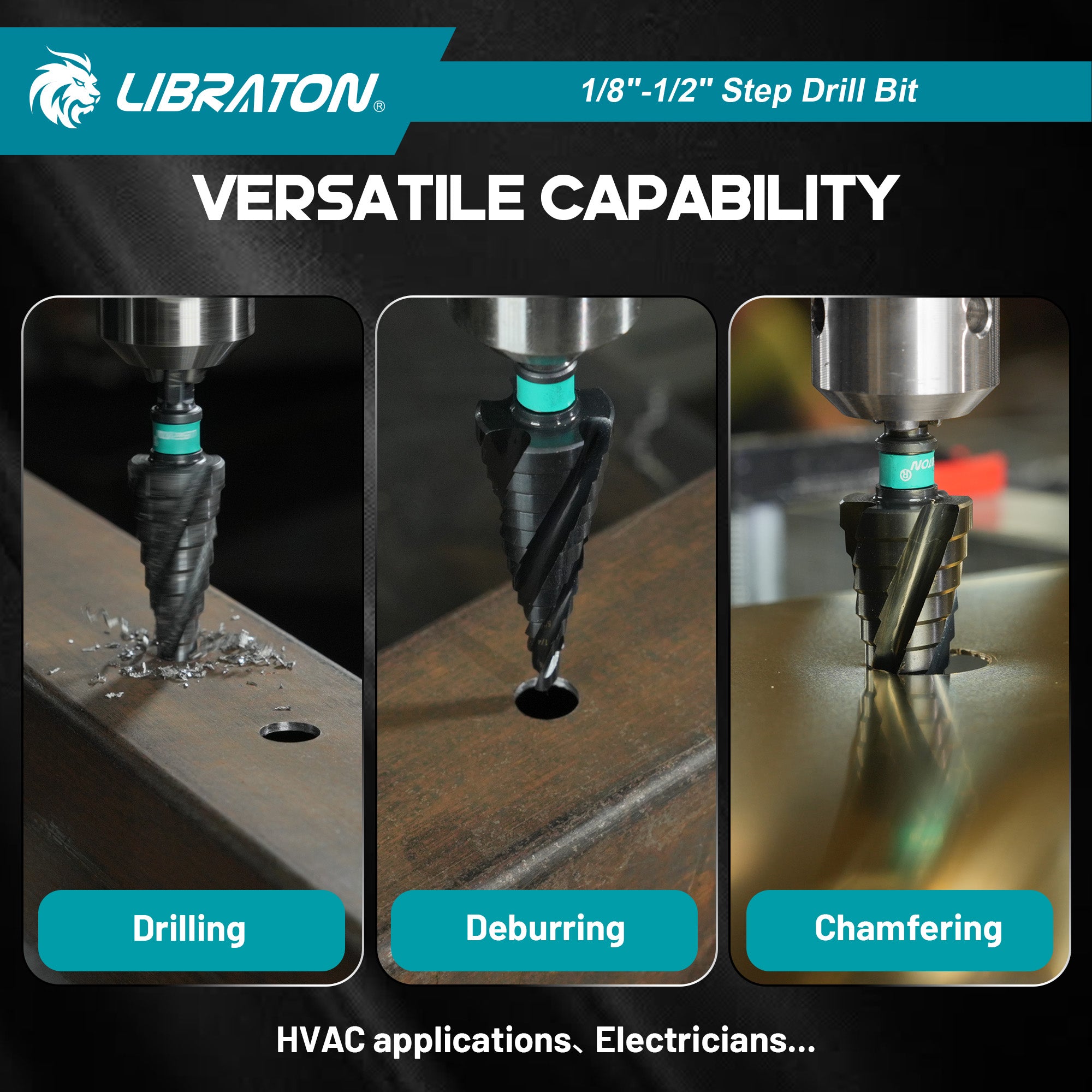 Libraton M35 Broca escalonada de cobalto de 1/8"-1/2", Unibit de cuatro estrías en espiral