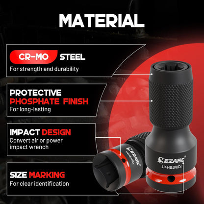 EZARC 4-Piece Impact Socket to 1/4″ Hex Adapter Set (1/2″, 3/8″, 1/4″)