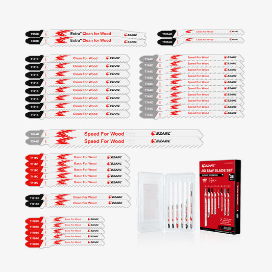 Wood Cutting – Clean/Fast/Curve Cuts, 36-Piece T-Shank Jigsaw Blade Set with Storage Case