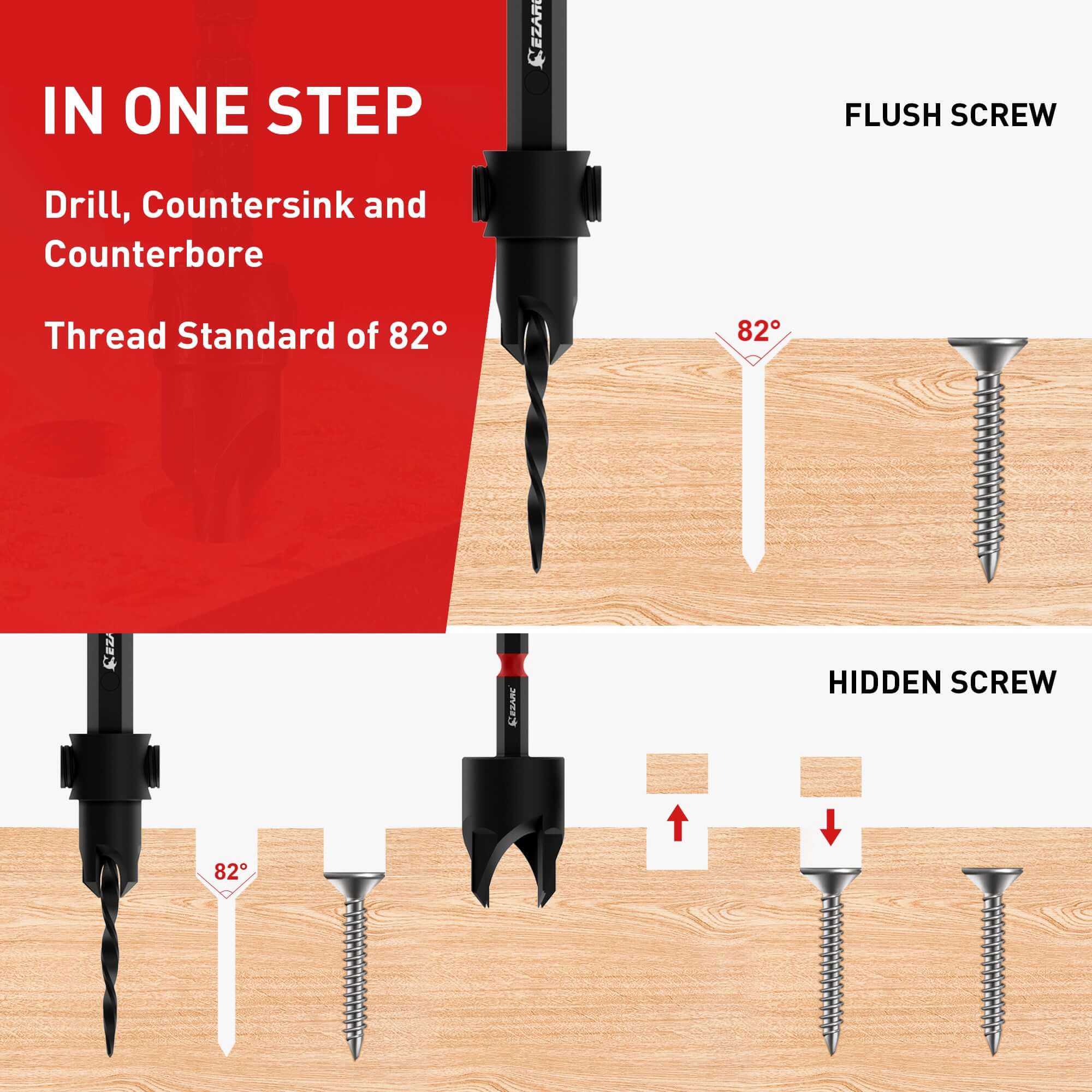 Wood Countersink Drill Bit Set With 1/4