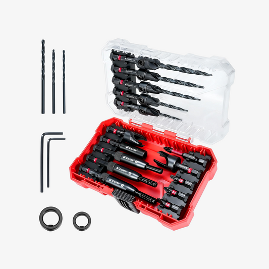 EZARC 22PCS Self-Centering Countersink Drill Bit Set with Wood Plug Cutters (1/4" Hex Shank)