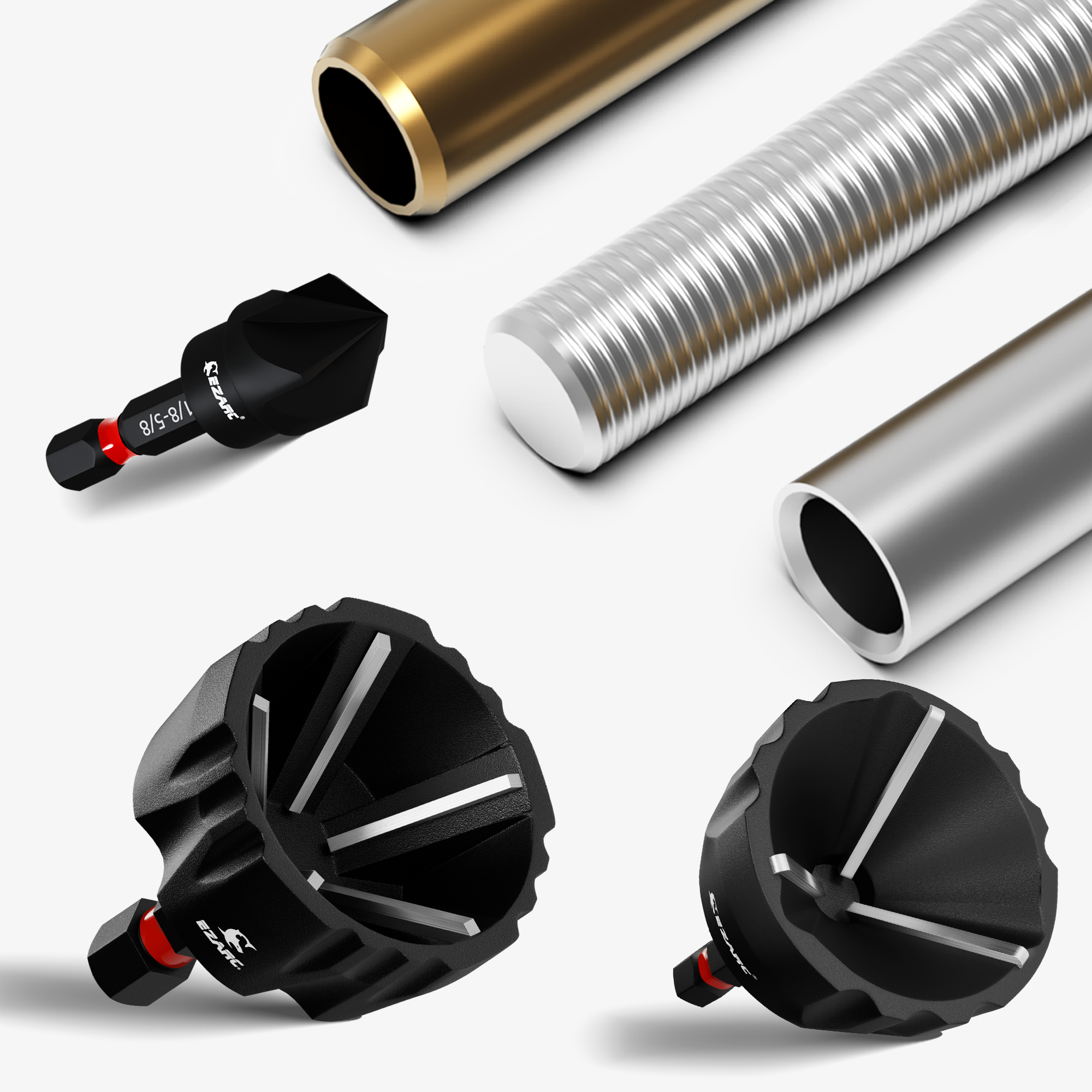 Deburring External Chamfer Tool & Countersink Drill Bit Set 3 Pcs, Remove Burr Tools for Fit 1/8"- 1-3/8"(3mm-35mm) - EZARC Tools