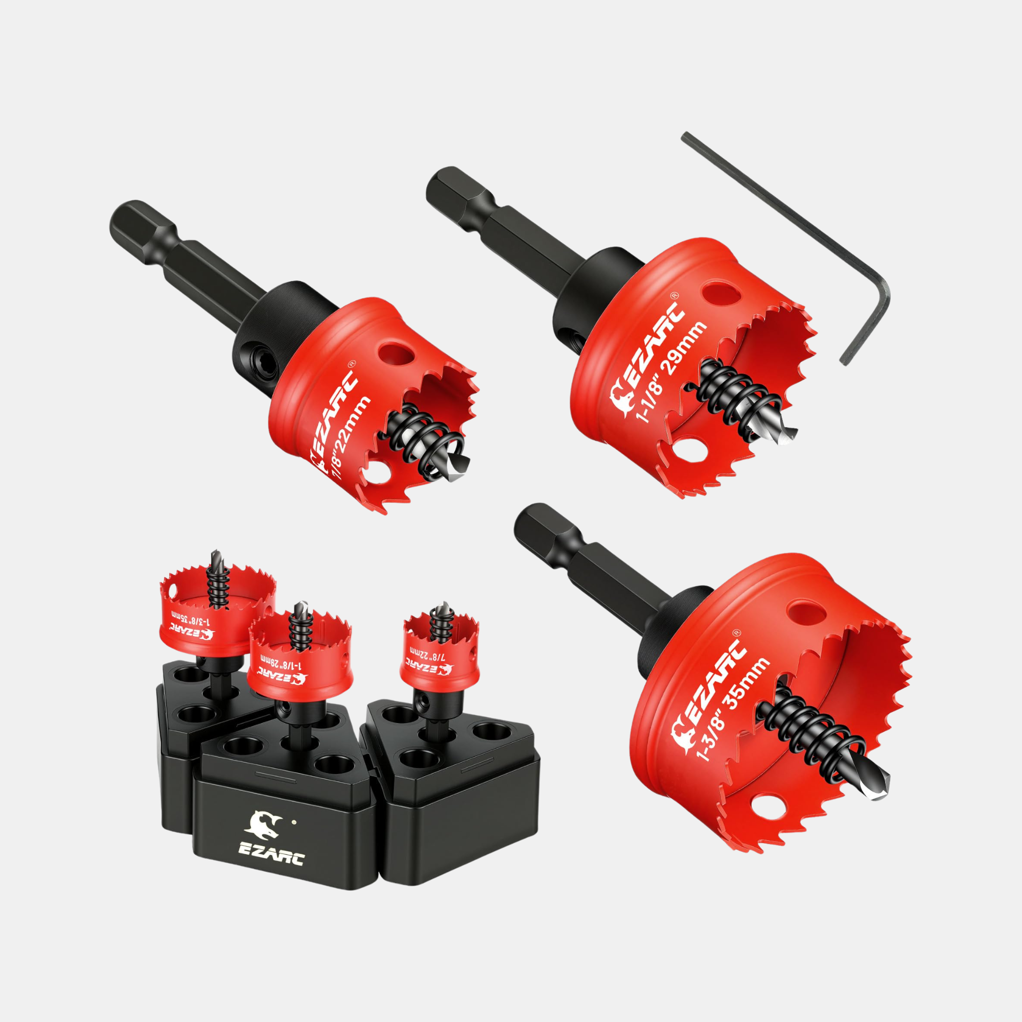 Thin Wall Hole Saw Kit, 7/8", 1-1/8", 1-3/8", Hex Key, Storage Base