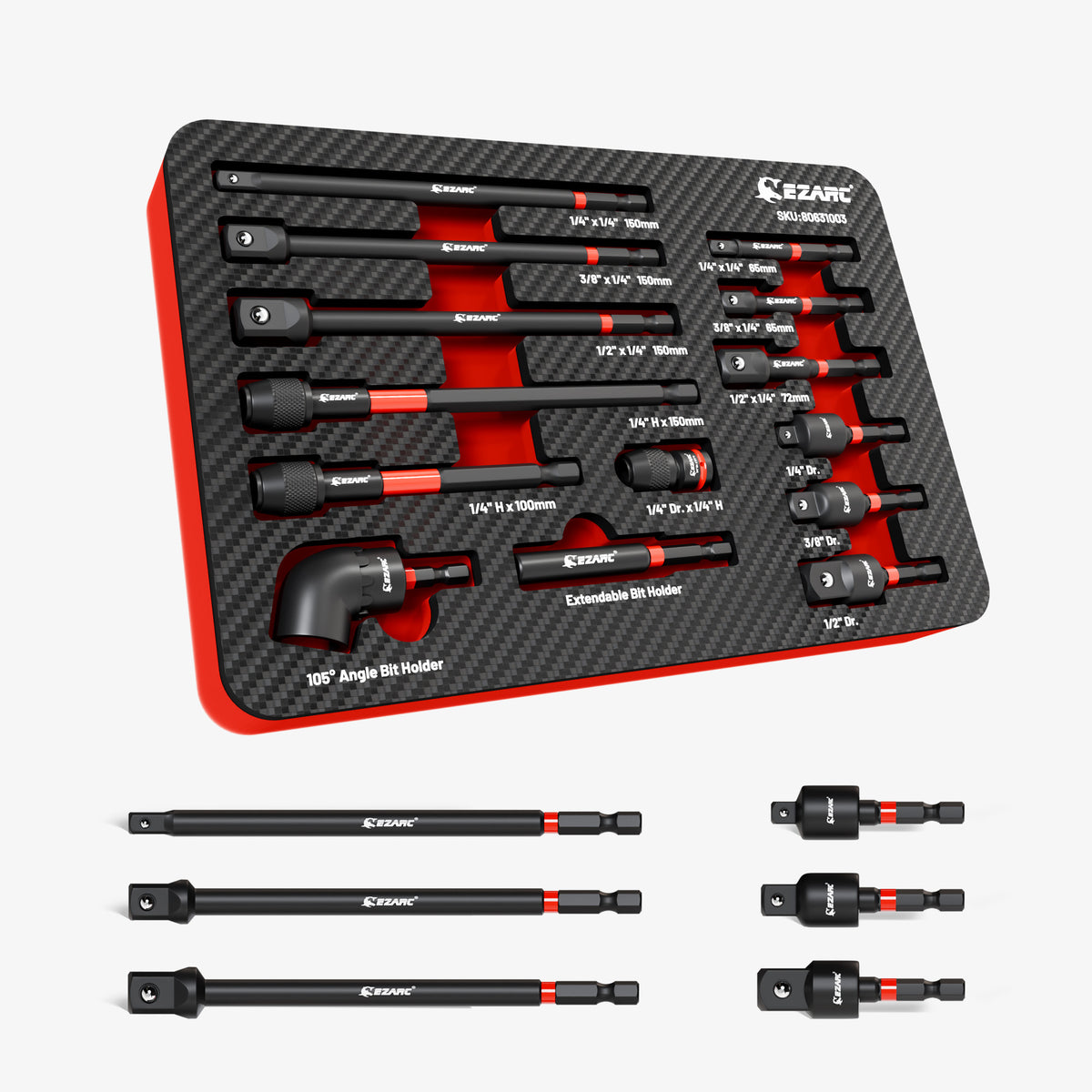 EZARC 55-Piece Magnetic Impact Nut Driver Set – 1/4 Hex Shank With Deep & Shallow Sockets, S2 Bits, Extension, Organized Case