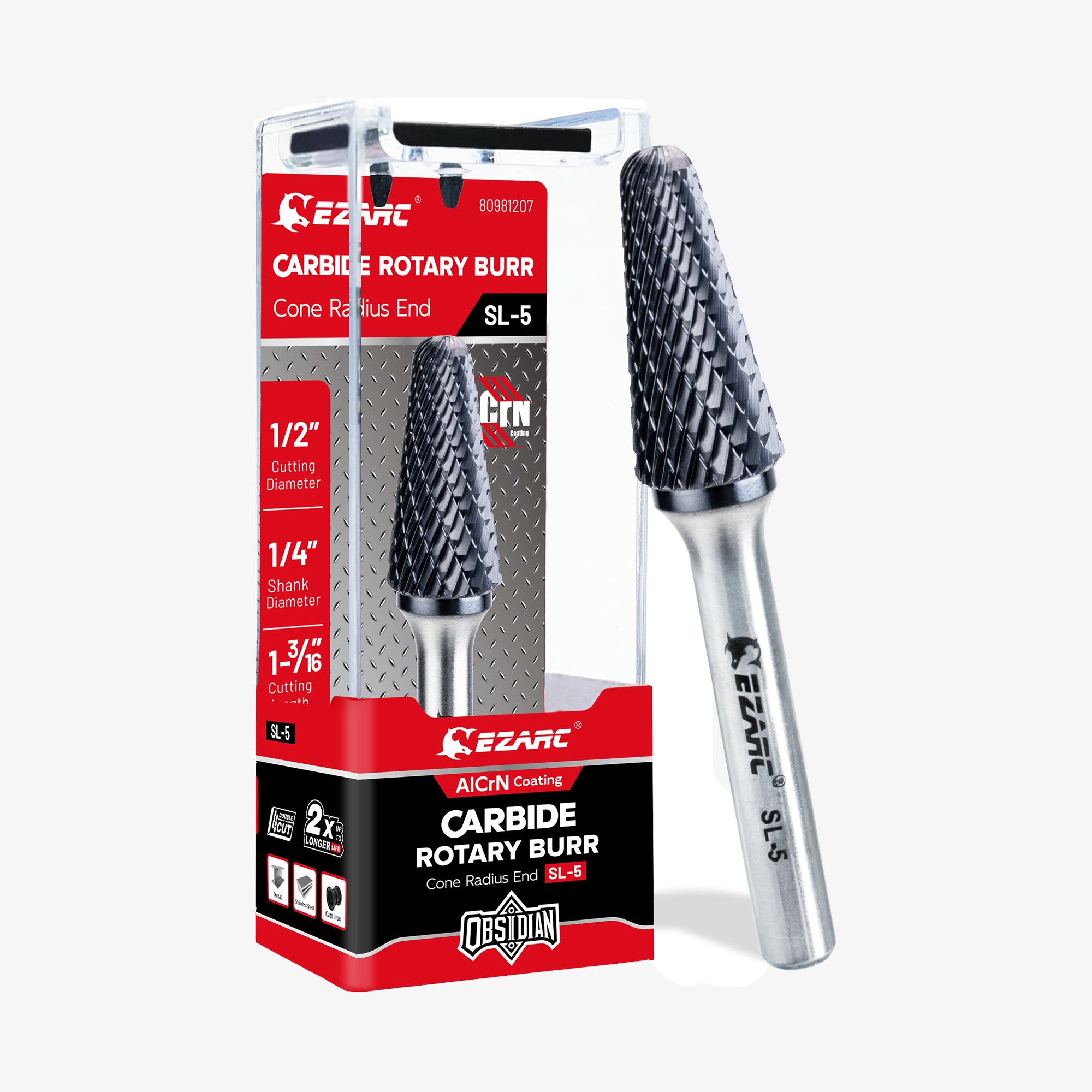 EZARC AlCrN Carbide Rotary Burr Bit (Pro), Double Cut Carbide Burr 1/4" Shank Die Grinder Cutting Burrs Bit for Hard Metal Working
