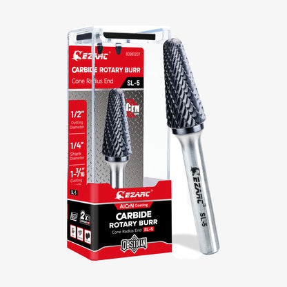 EZARC AlCrN Carbide Rotary Burr Bit (Pro), Double Cut Carbide Burr 1/4" Shank Die Grinder Cutting Burrs Bit for Hard Metal Working