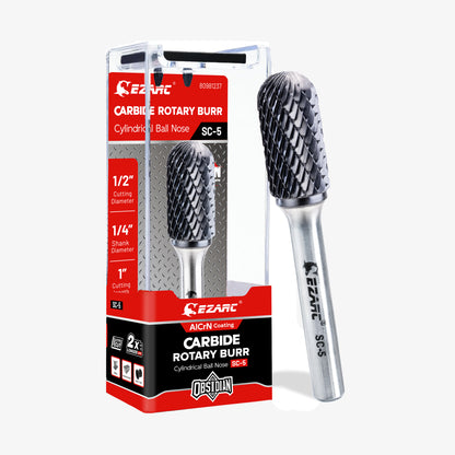 EZARC AlCrN Carbide Rotary Burr Bit (Pro), Double Cut Carbide Burr 1/4" Shank Die Grinder Cutting Burrs Bit for Hard Metal Working