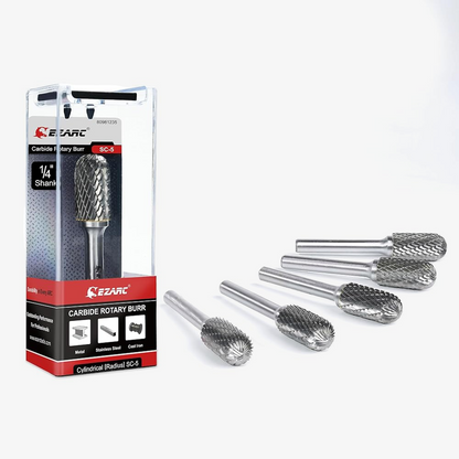 1/4" Shank Tungsten Carbide Rotary Burr Bit, Double Cut Carbide Burr Die Grinder Cutting Burrs Bit for Metal Working - EZARC Tools