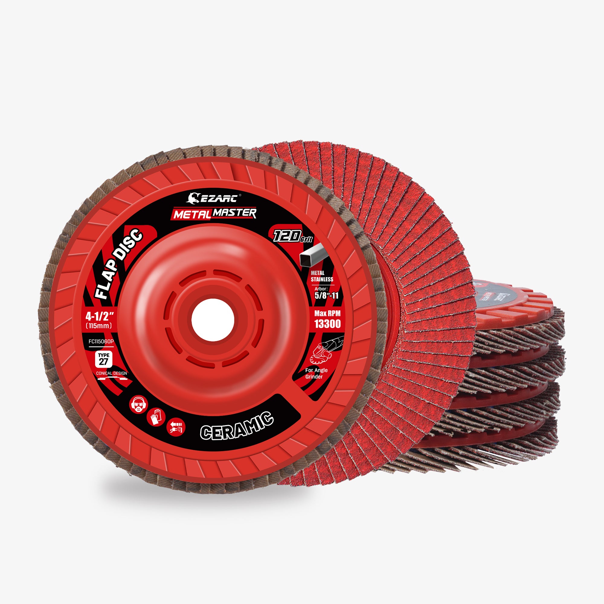 4-1/2 In. Integrated Hub Ceramic Grain Flap Sanding Disc For  Stainless Steel, Sheet Metal - EZARC Tools