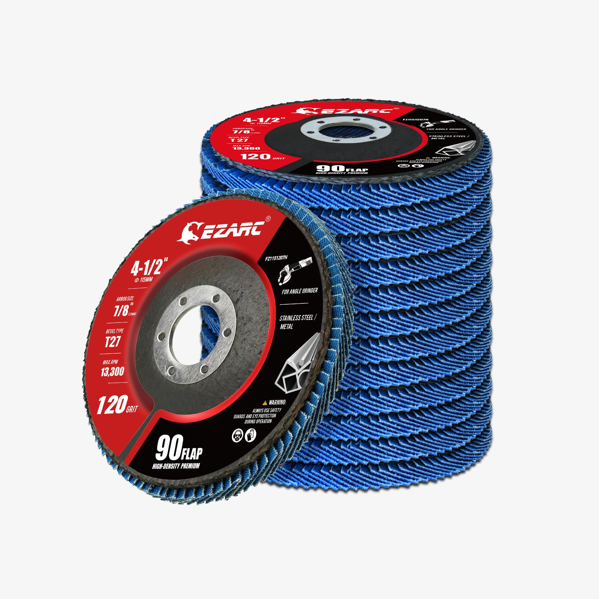 4-1/2 In. T27 High Density Flap Discs for Angle Grinder, Zirconia Sanding, Grinding & Rust Removal