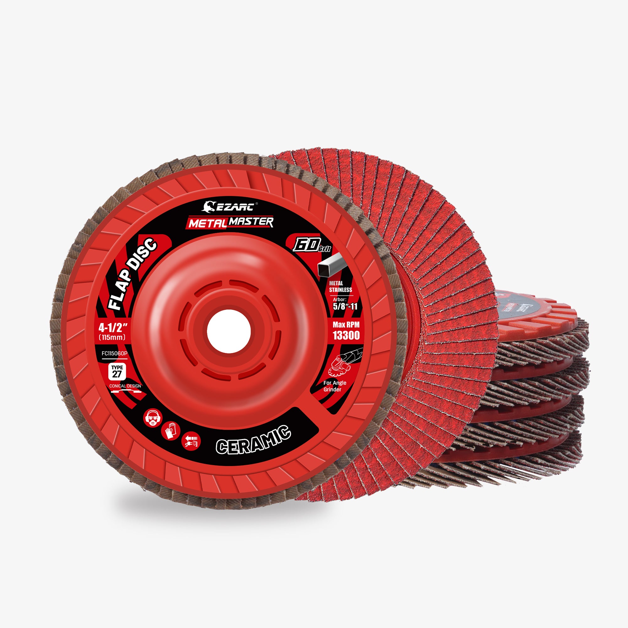 4-1/2 In. Integrated Hub Ceramic Grain Flap Sanding Disc For  Stainless Steel, Sheet Metal - EZARC Tools