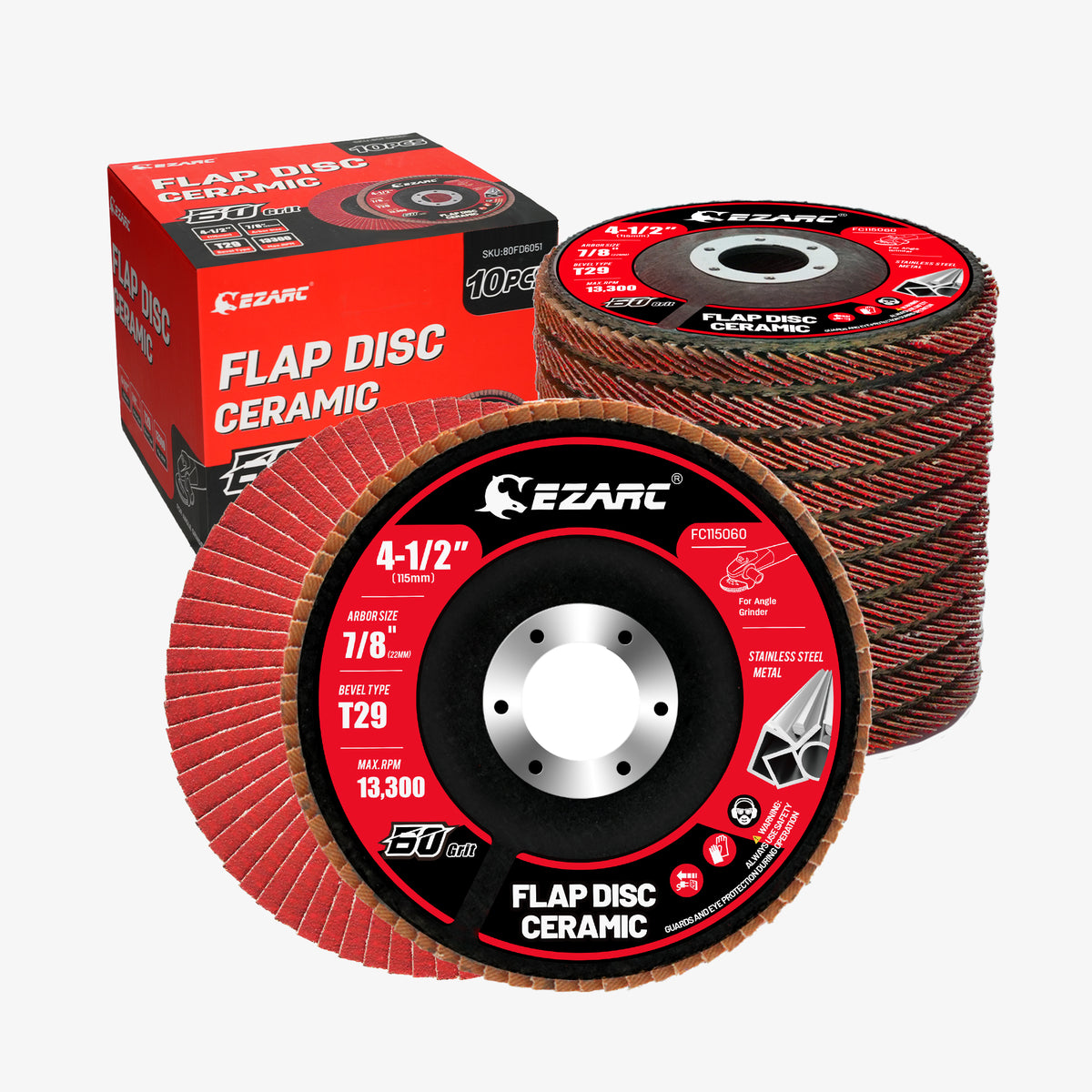 Discos de láminas de cerámica de 4-1/2 pulg. para acero inoxidable, chapa metálica