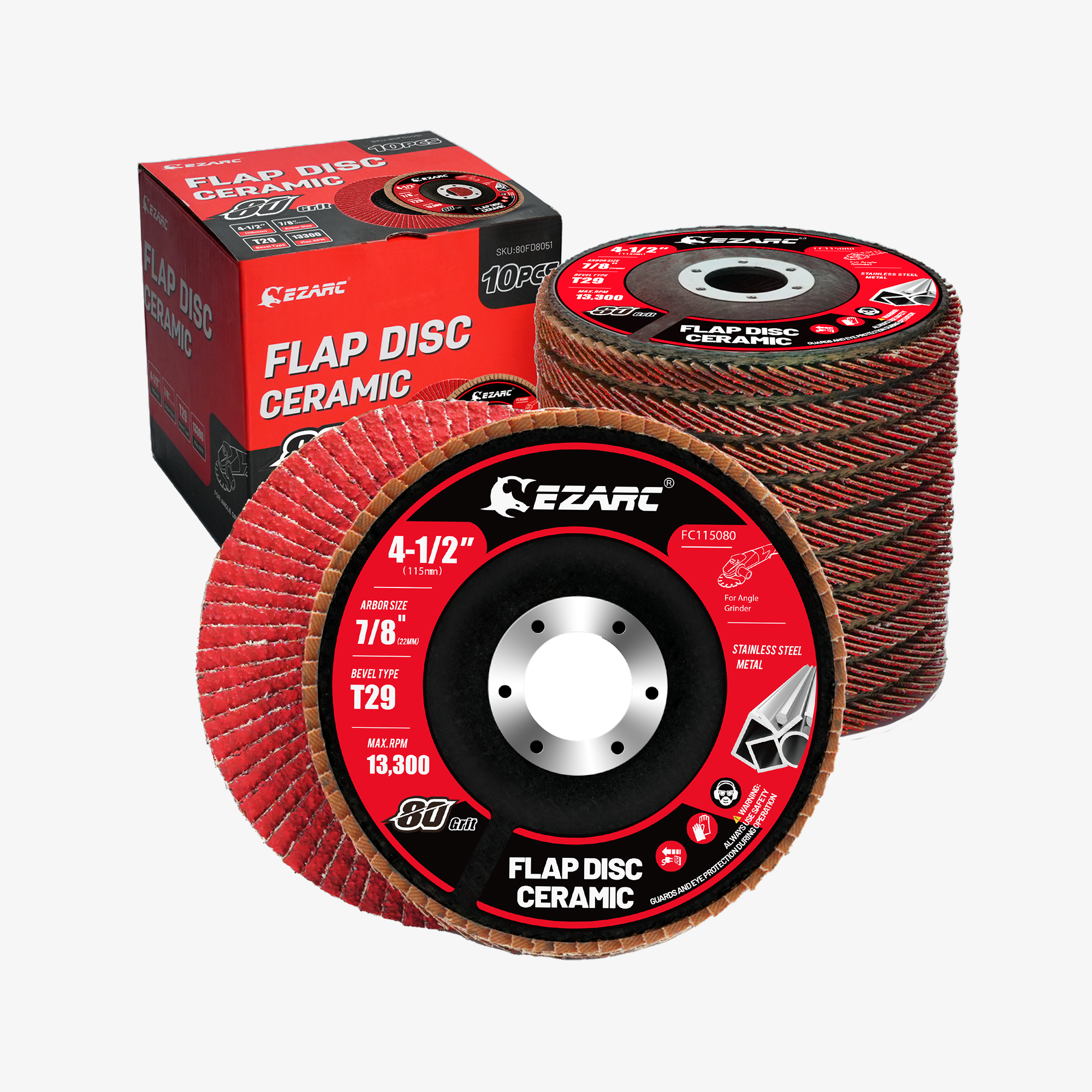 4-1/2 In. Ceramic Flap Discs for Stainless Steel,Sheet Metal - EZARC Tools
