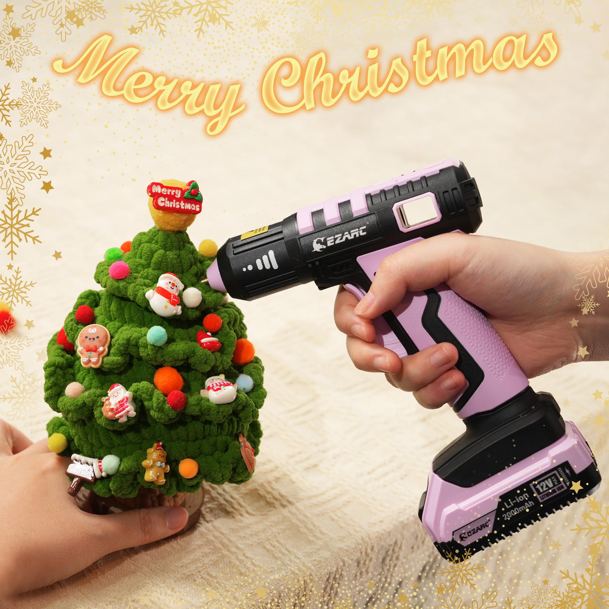 EZARC Pink Cordless Hot Glue Gun, 15s Fast Heating 12V Mini Glue Gun for DIY Crafts, Home Repairs with 50 Mini Glue Sticks