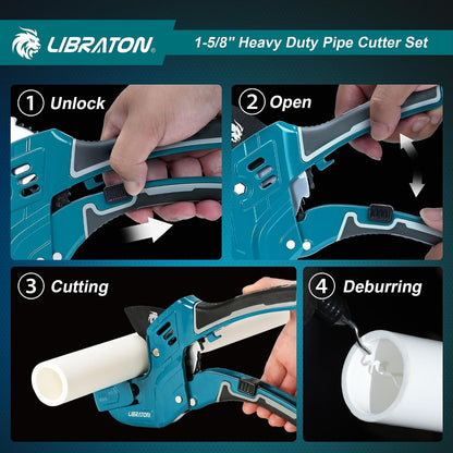 LIBRATON Adjustable Ratchet PVC Pipe Cutter, 1-5/8 Inch, with Deburring Tool - 7