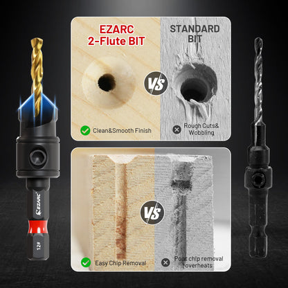 12PCS Two-Flute Titanium-coated Countersink Drill Bit Set with Storage Box - EZARC Tools