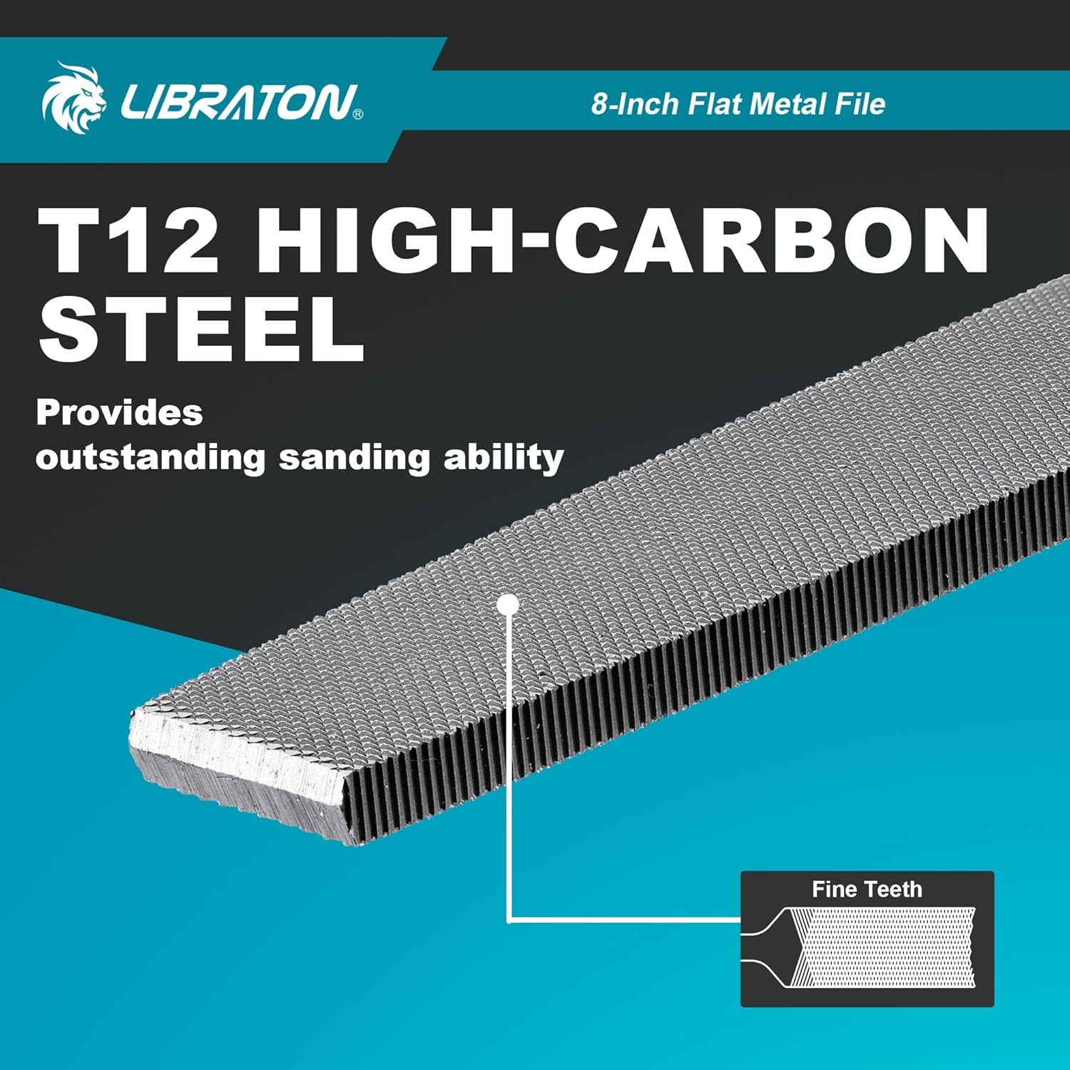 Libraton Lima Plana Profesional de Metal de 8 Pulgadas, Acero de Alto Contenido de Carbono T12