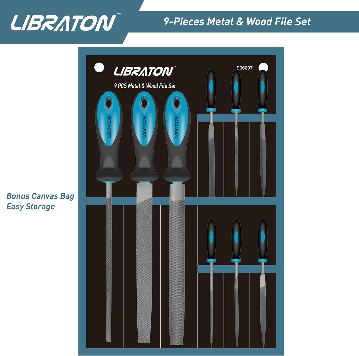 LIBRATON Limas de metal - Juego de 9 piezas, limas de aguja, planas, redondas, semirredondas para metal y madera