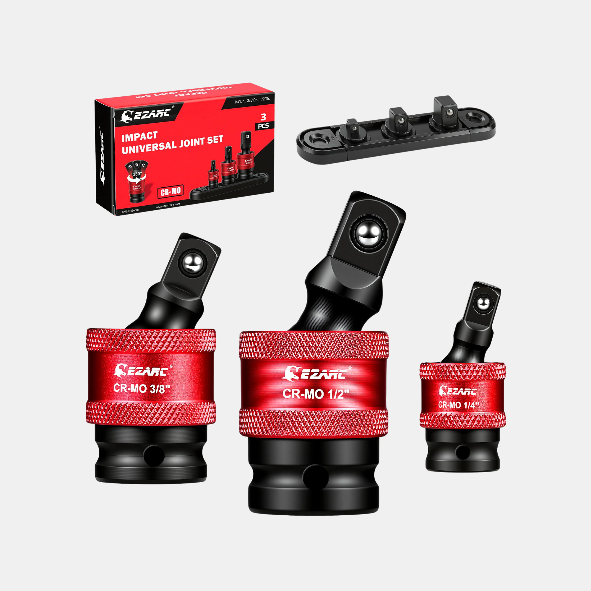 Swivel Socket Set, 1/4", 3/8", 1/2" CR-MO Flexible Socket Extension