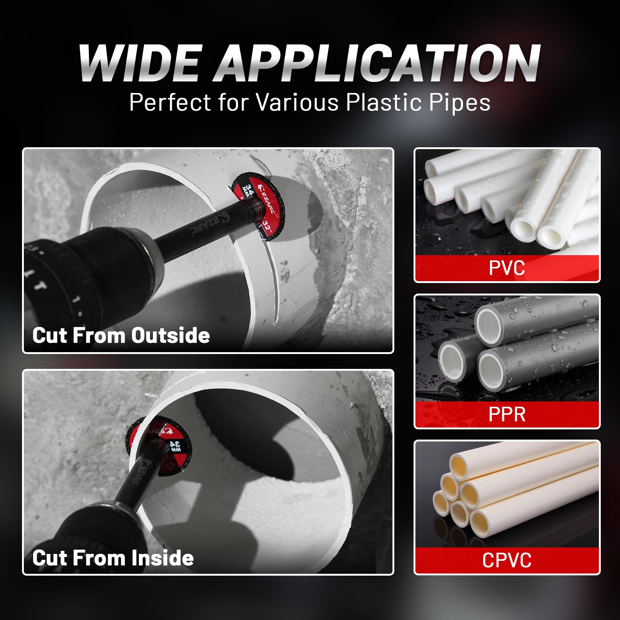 EZARC Inside Pipe Cutter for PVC Pipe, Pipe Cutter with Replaceable Diamond Grit Blades, 2-1/2" Cutting Depth 1/4" Hex Shank, 1.32" Diameter Plumbing Tools for PVC, PPR & Plumbing Pipes, 2 Pack