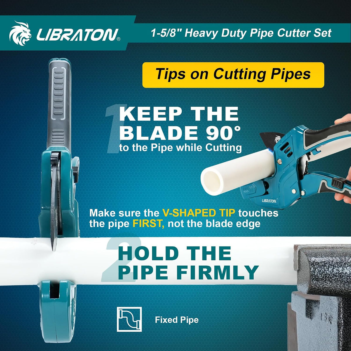 LIBRATON Adjustable Ratchet PVC Pipe Cutter, 1-5/8 Inch, with Deburring Tool - 9