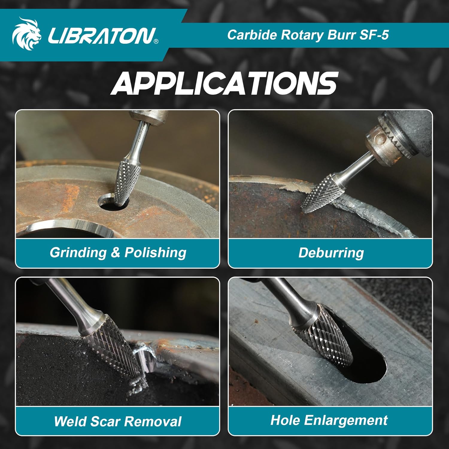 Libraton SF-5 Carbide Burr, 1/4" Shank Double Cut Tungsten Rotary Bit