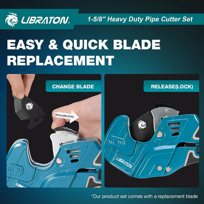 LIBRATON Adjustable Ratchet PVC Pipe Cutter, 1-5/8 Inch, with Deburring Tool - 5
