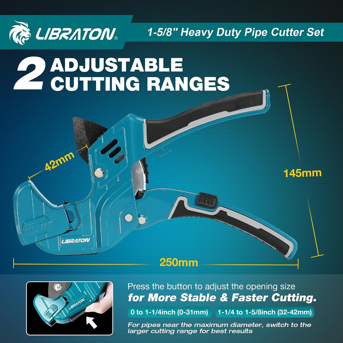 LIBRATON Adjustable Ratchet PVC Pipe Cutter, 1-5/8 Inch, with Deburring Tool - 3