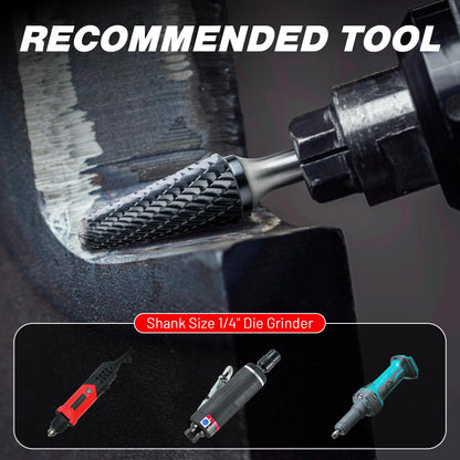 EZARC AlCrN Carbide Rotary Burr Bit (Pro), Double Cut Carbide Burr 1/4" Shank Die Grinder Cutting Burrs Bit for Hard Metal Working