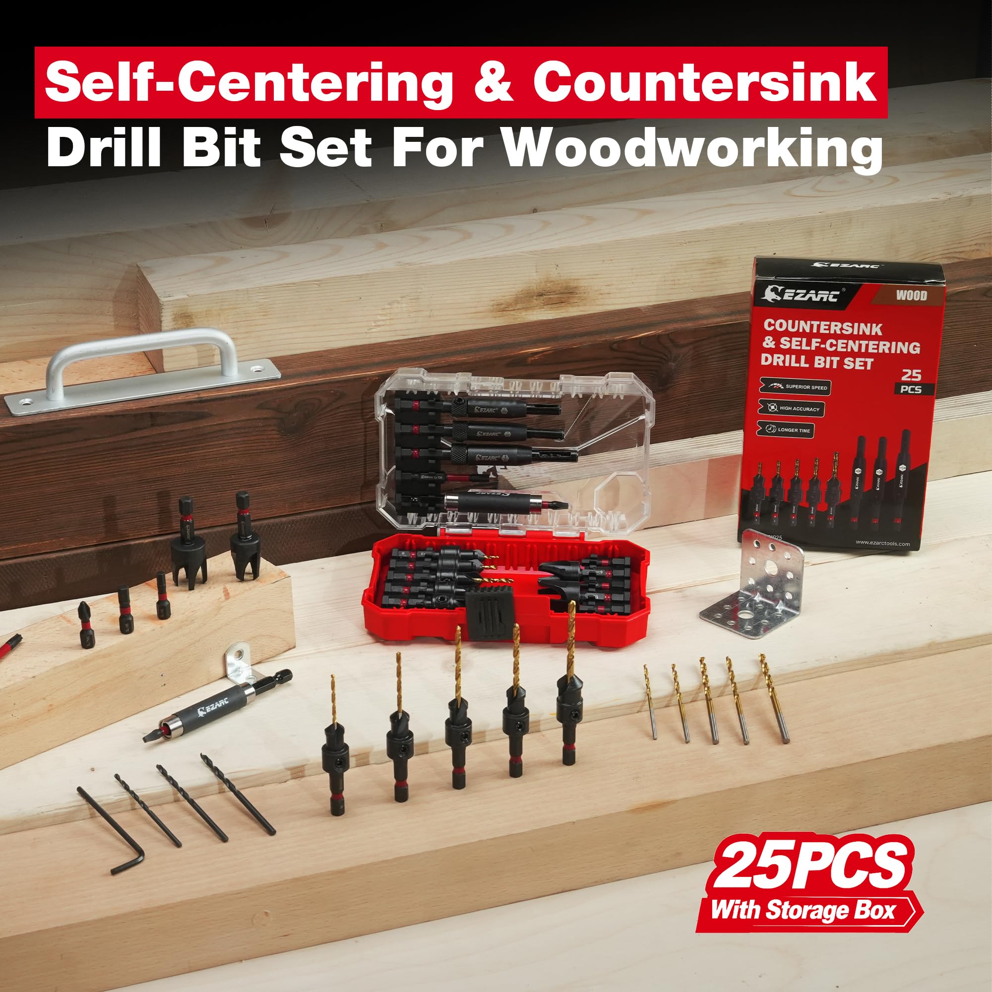 25PCS Countersink Drill Bit Set with Self Centering Drill Bits