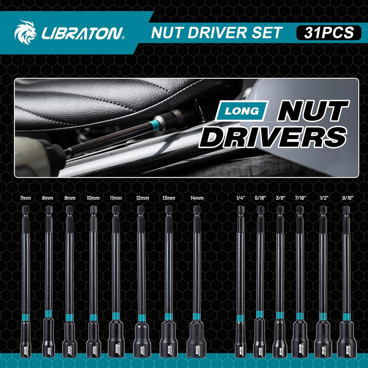 LIBRATON 31PCS Nut Driver Set – Magnetic, Long, Metric & SAE