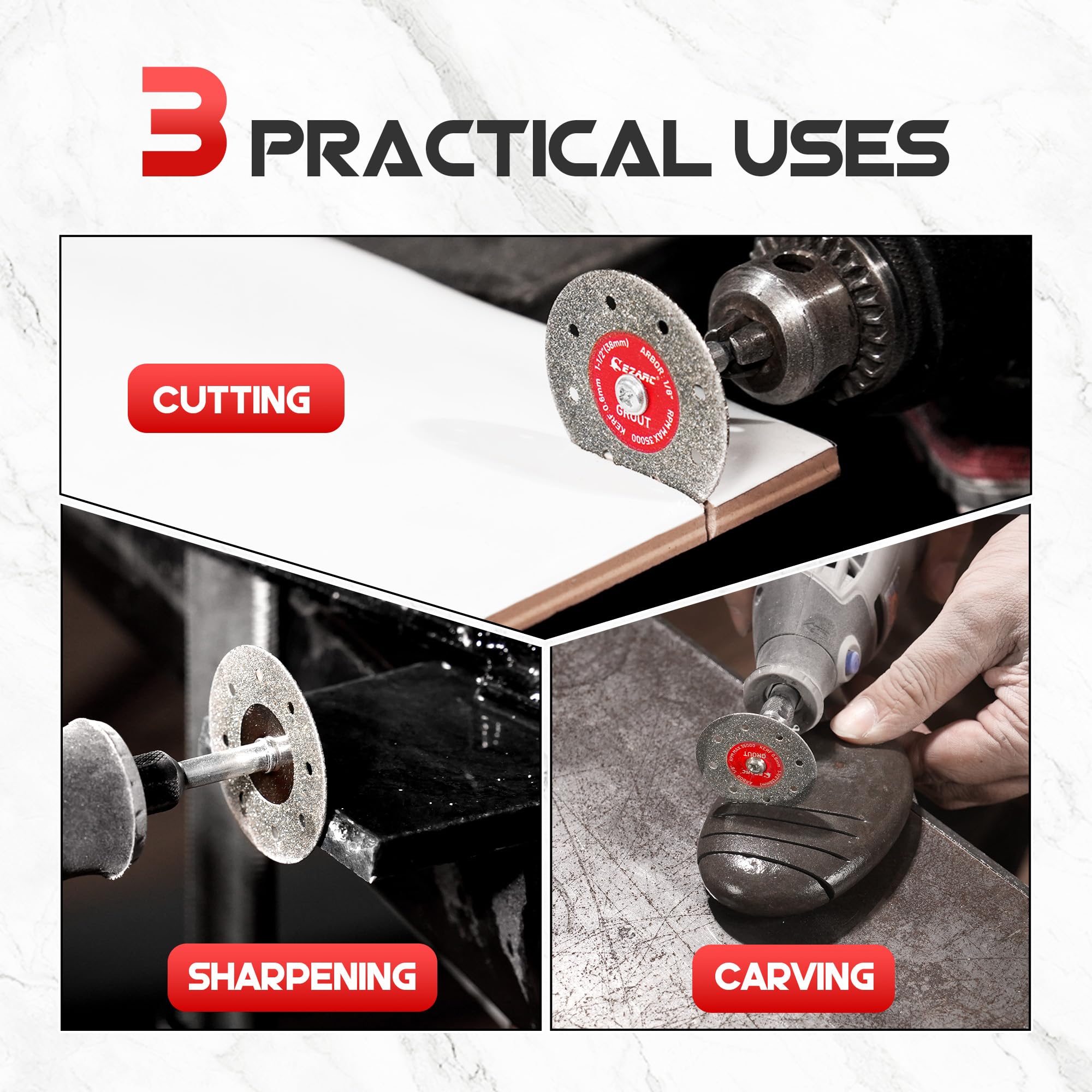 1-1/2 Inch Diamond Cutoff Wheel, 0.6mm Ultra-Thin Kerf, Tile & Glass Cutting Disc for Rotary Tools
