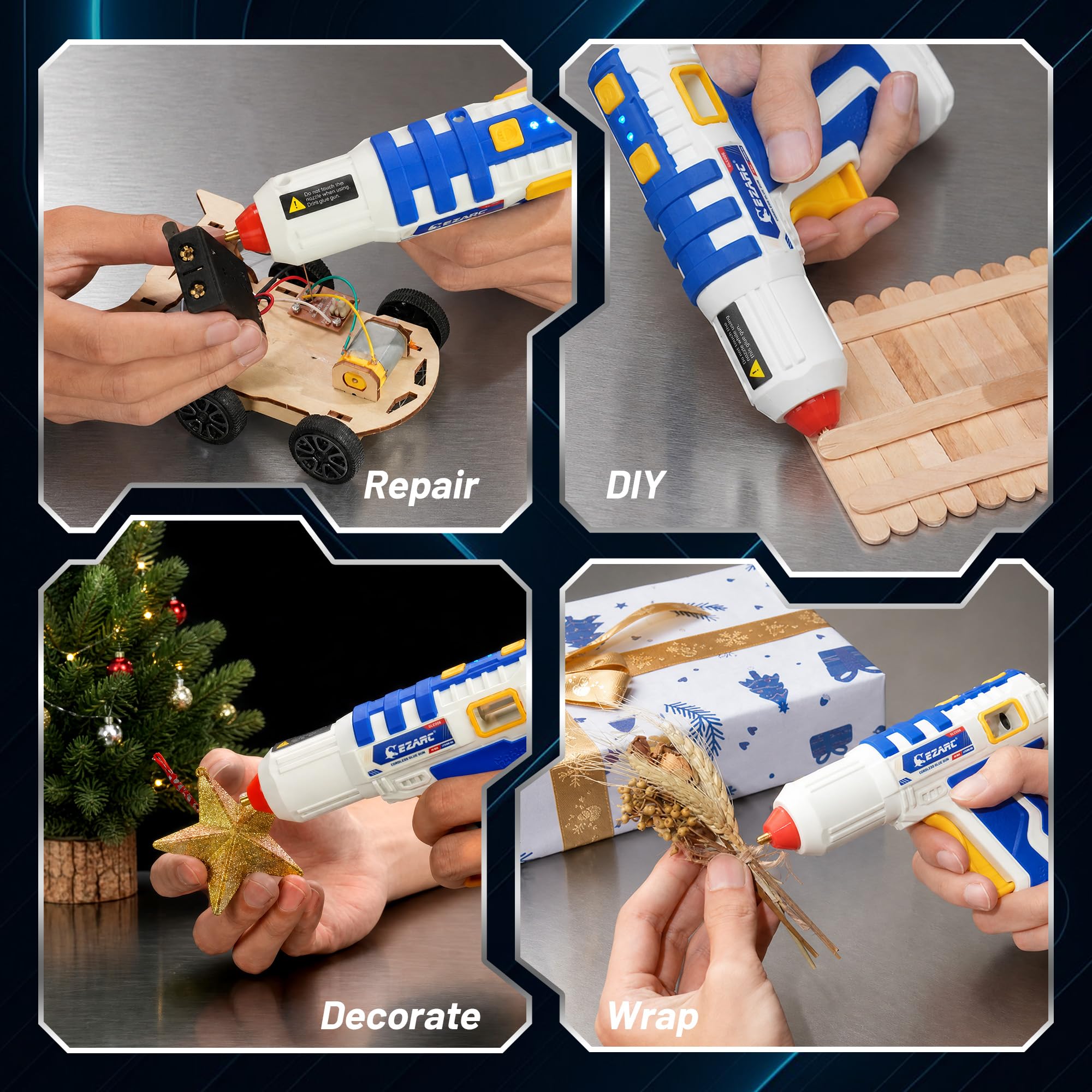 Cordless Hot Glue Gun,15s Fast Heating, 30 Mini Glue Sticks